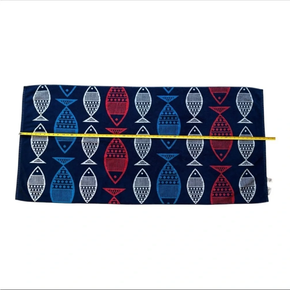 LOFT Navy and Red & White Fish Patterned Youth Beach Towel Size 28x57
